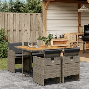 vidaXL, vidaXL 5-tlg. Garten-Essgruppe mit Kissen Grau Poly Rattan