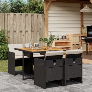 vidaXL, vidaXL 5-tlg. Garten-Essgruppe mit Kissen Schwarz Poly Rattan