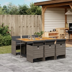vidaXL, vidaXL 7-tlg. Garten-Essgruppe mit Kissen Grau Poly Rattan