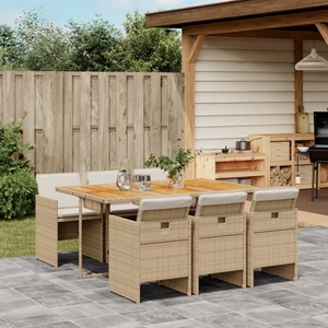 vidaXL, vidaXL 7-tlg. Garten-Essgruppe mit Kissen Beige Poly Rattan