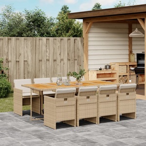 vidaXL, vidaXL 9-tlg. Garten-Essgruppe mit Kissen Beige Poly Rattan