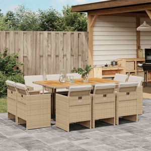 vidaXL, vidaXL 11-tlg. Garten-Essgruppe mit Kissen Beige Poly Rattan