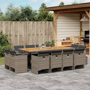 vidaXL, vidaXL 13-tlg. Garten-Essgruppe mit Kissen Grau Poly Rattan