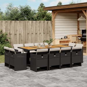 vidaXL, vidaXL 13-tlg. Garten-Essgruppe mit Kissen Schwarz Poly Rattan, vidaXL 13-tlg. Garten-Essgruppe mit Kissen Schwarz Poly Rattan