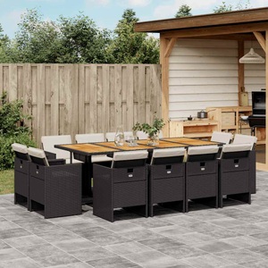 vidaXL, vidaXL 13-tlg. Garten-Essgruppe mit Kissen Schwarz Poly Rattan