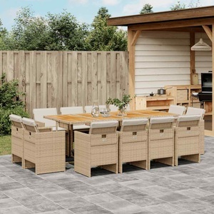 vidaXL, vidaXL 13-tlg. Garten-Essgruppe mit Kissen Beige Poly Rattan