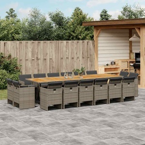 vidaXL, vidaXL 17-tlg. Garten-Essgruppe mit Kissen Grau Poly Rattan