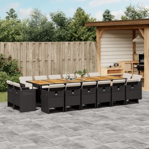 vidaXL, vidaXL 17-tlg. Garten-Essgruppe mit Kissen Schwarz Poly Rattan, vidaXL 17-tlg. Garten-Essgruppe mit Kissen Schwarz Poly Rattan