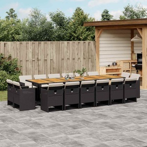 vidaXL, vidaXL 17-tlg. Garten-Essgruppe mit Kissen Schwarz Poly Rattan