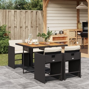 vidaXL, vidaXL 5-tlg. Garten-Essgruppe mit Kissen Schwarz Poly Rattan, vidaXL 5-tlg. Garten-Essgruppe mit Kissen Schwarz Poly Rattan