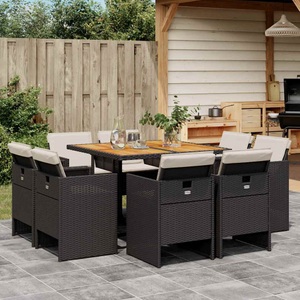 vidaXL, vidaXL 9-tlg. Garten-Essgruppe mit Kissen Schwarz Poly Rattan