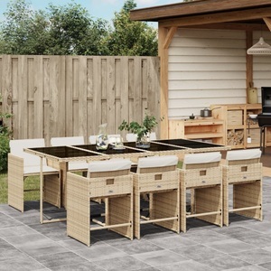 vidaXL, vidaXL 9-tlg. Garten-Essgruppe mit Kissen Beige Poly Rattan, vidaXL 9-tlg. Garten-Essgruppe mit Kissen Beige Poly Rattan