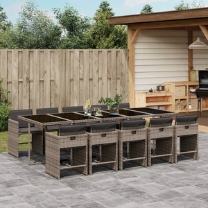 vidaXL, vidaXL 11-tlg. Garten-Essgruppe mit Kissen Grau Poly Rattan, vidaXL 11-tlg. Garten-Essgruppe mit Kissen Grau Poly Rattan