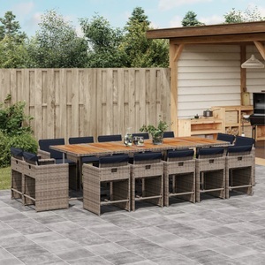 vidaXL, vidaXL 15-tlg. Garten-Essgruppe mit Kissen Grau Poly Rattan, vidaXL 15-tlg. Garten-Essgruppe mit Kissen Grau Poly Rattan