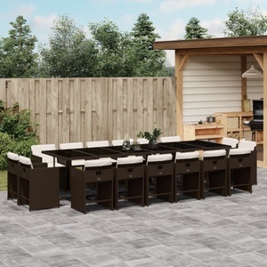 vidaXL, vidaXL 17-tlg. Garten-Essgruppe mit Kissen Braun Poly Rattan, vidaXL 17-tlg. Garten-Essgruppe mit Kissen Braun Poly Rattan