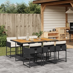vidaXL, vidaXL 7-tlg. Garten-Essgruppe mit Kissen Schwarz Poly Rattan
