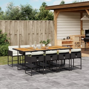 vidaXL, vidaXL 9-tlg. Garten-Essgruppe mit Kissen Schwarz Poly Rattan, VidaXL - Garten essgruppe poly-rattan, One Size, Schwarz