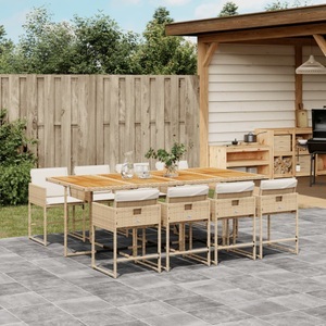 vidaXL, vidaXL 9-tlg. Garten-Essgruppe mit Kissen Beige Poly Rattan, vidaXL 9-tlg. Garten-Essgruppe mit Kissen Beige Poly Rattan