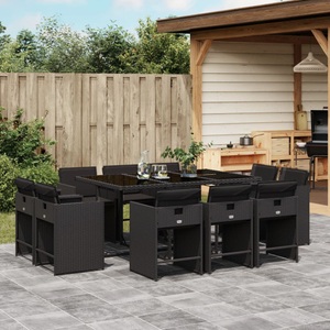 vidaXL, vidaXL 11-tlg. Garten-Essgruppe mit Kissen Schwarz Poly Rattan, vidaXL 11-tlg. Garten-Essgruppe mit Kissen Schwarz Poly Rattan