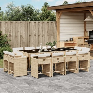 vidaXL, vidaXL 13-tlg. Garten-Essgruppe mit Kissen Beige Poly Rattan, vidaXL 13-tlg. Garten-Essgruppe mit Kissen Beige Poly Rattan