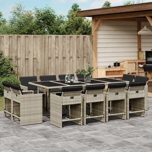 vidaXL, vidaXL 13-tlg. Garten-Essgruppe mit Kissen Hellgrau Poly Rattan, vidaXL 13-tlg. Garten-Essgruppe mit Kissen Hellgrau Poly Rattan