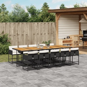 vidaXL, vidaXL 11-tlg. Garten-Essgruppe mit Kissen Schwarz Poly Rattan