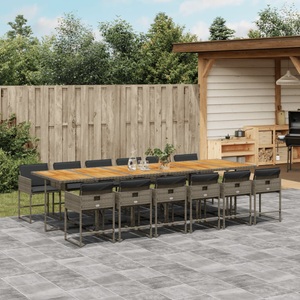vidaXL, vidaXL 13-tlg. Garten-Essgruppe mit Kissen Grau Poly Rattan