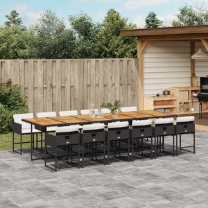 vidaXL, vidaXL 13-tlg. Garten-Essgruppe mit Kissen Schwarz Poly Rattan, VidaXL - Garten essgruppe poly-rattan, One Size, Schwarz