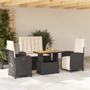 vidaXL, vidaXL 4-tlg. Garten-Essgruppe mit Kissen Schwarz Poly Rattan