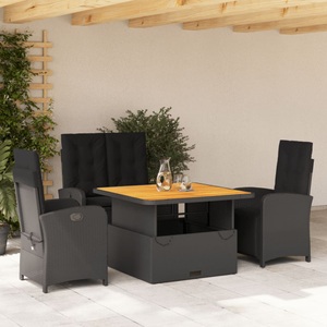 vidaXL, vidaXL 4-tlg. Garten-Essgruppe mit Kissen Schwarz Poly Rattan