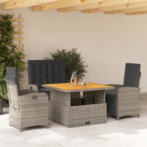 vidaXL, vidaXL 4-tlg. Garten-Essgruppe mit Kissen Grau Poly Rattan