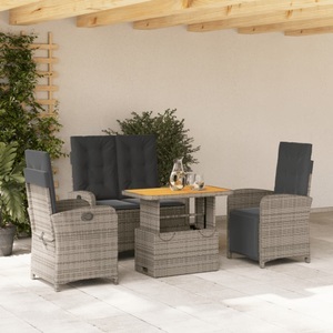 vidaXL, vidaXL 4-tlg. Garten-Essgruppe mit Kissen Grau Poly Rattan
