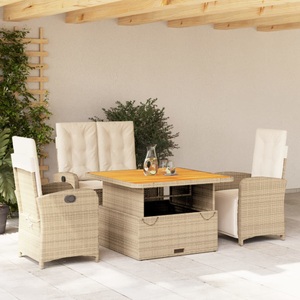 vidaXL, vidaXL 4-tlg. Garten-Essgruppe mit Kissen Beige Poly Rattan