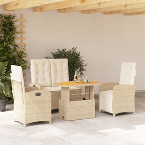 vidaXL, vidaXL 4-tlg. Garten-Essgruppe mit Kissen Beige Poly Rattan