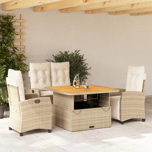 vidaXL, vidaXL 4-tlg. Garten-Essgruppe mit Kissen Beige Poly Rattan