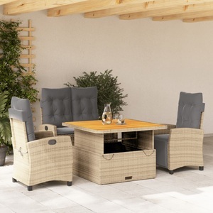 vidaXL, vidaXL 4-tlg. Garten-Essgruppe mit Kissen Beige Poly Rattan