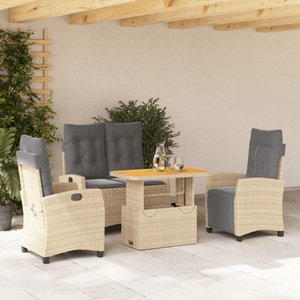 vidaXL, vidaXL 4-tlg. Garten-Essgruppe mit Kissen Beige Poly Rattan