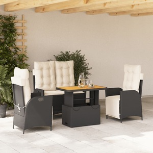 vidaXL, vidaXL 4-tlg. Garten-Essgruppe mit Kissen Schwarz Poly Rattan