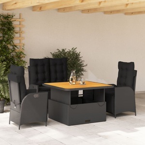 vidaXL, vidaXL 4-tlg. Garten-Essgruppe mit Kissen Schwarz Poly Rattan