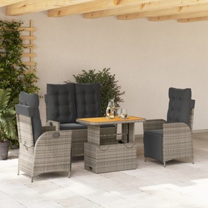 vidaXL, vidaXL 4-tlg. Garten-Essgruppe mit Kissen Grau Poly Rattan