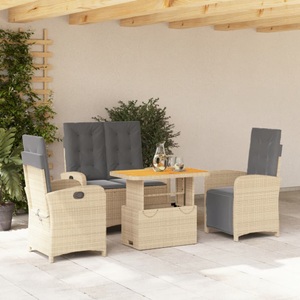 vidaXL, vidaXL 4-tlg. Garten-Essgruppe mit Kissen Beige Poly Rattan