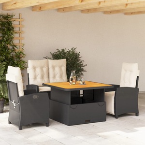 vidaXL, vidaXL 4-tlg. Garten-Essgruppe mit Kissen Schwarz Poly Rattan