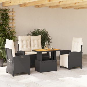vidaXL, vidaXL 4-tlg. Garten-Essgruppe mit Kissen Schwarz Poly Rattan