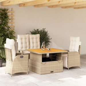 vidaXL, vidaXL 4-tlg. Garten-Essgruppe mit Kissen Beige Poly Rattan