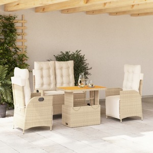 vidaXL, vidaXL 4-tlg. Garten-Essgruppe mit Kissen Beige Poly Rattan