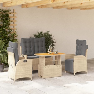 vidaXL, vidaXL 4-tlg. Garten-Essgruppe mit Kissen Beige Poly Rattan