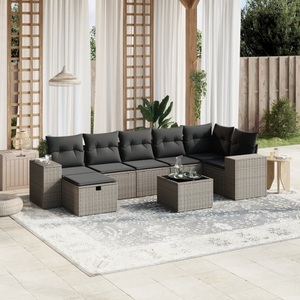 vidaXL, vidaXL 8-tlg. Garten-Sofagarnitur mit Kissen Hellgrau Poly Rattan, vidaXL 8-tlg. Garten-Sofagarnitur mit Kissen Hellgrau Poly Rattan
