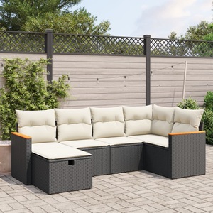 vidaXL, vidaXL 6-tlg. Garten-Sofagarnitur mit Kissen Schwarz Poly Rattan, vidaXL 6-tlg. Garten-Sofagarnitur mit Kissen Schwarz Poly Rattan