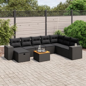 vidaXL, vidaXL 9-tlg. Garten-Sofagarnitur mit Kissen Schwarz Poly Rattan, vidaXL 9-tlg. Garten-Sofagarnitur mit Kissen Schwarz Poly Rattan