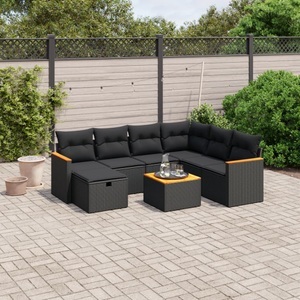 vidaXL, vidaXL 8-tlg. Garten-Sofagarnitur mit Kissen Schwarz Poly Rattan, vidaXL 8-tlg. Garten-Sofagarnitur mit Kissen Schwarz Poly Rattan